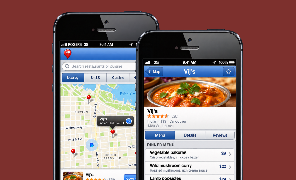 Restaurant discovery app shown on two phones